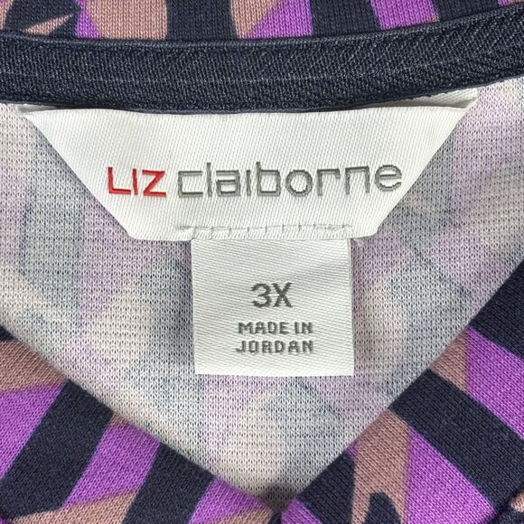 Liz Claiborne Shirt Womens 3X Bright Violet Geo V-Neck Tie Front Long Sleeve - Picture 5 of 16
